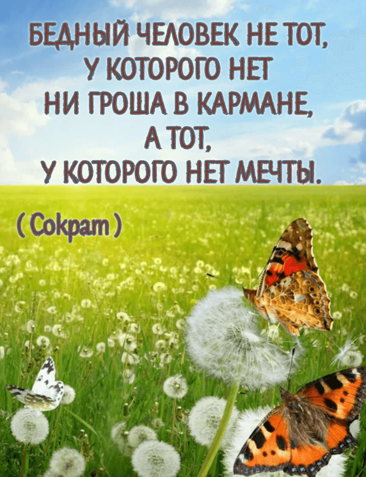БЕДНЫЙ ЧЕЛОВЕК НЕ ТОТ, У КОТОРОГО НЕТ НИ ГРОША В КАРМАНЕ, А ТОТ, У КОТОРОГО НЕТ МЕЧТЫ.